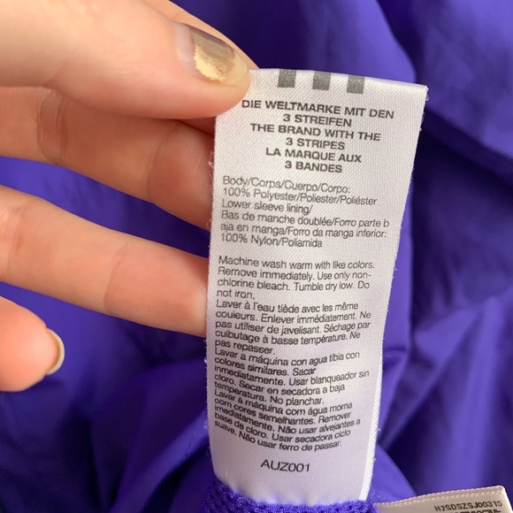 Adidas Womens Purple/Black Stripe Zip-Up Windbreaker Track Jacket Size S - Picture 9 of 14